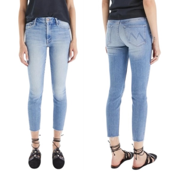 MOTHER High Waisted Looker Ankle Fray Au Revoir Light Wash Skinny Jeans Size 25